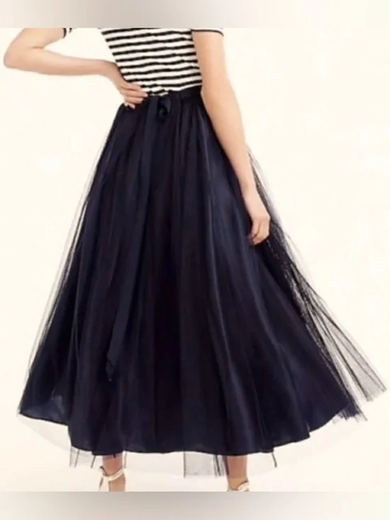 Jcrew Navy Tulle Midi Skirt NWT - Picture 4 of 8